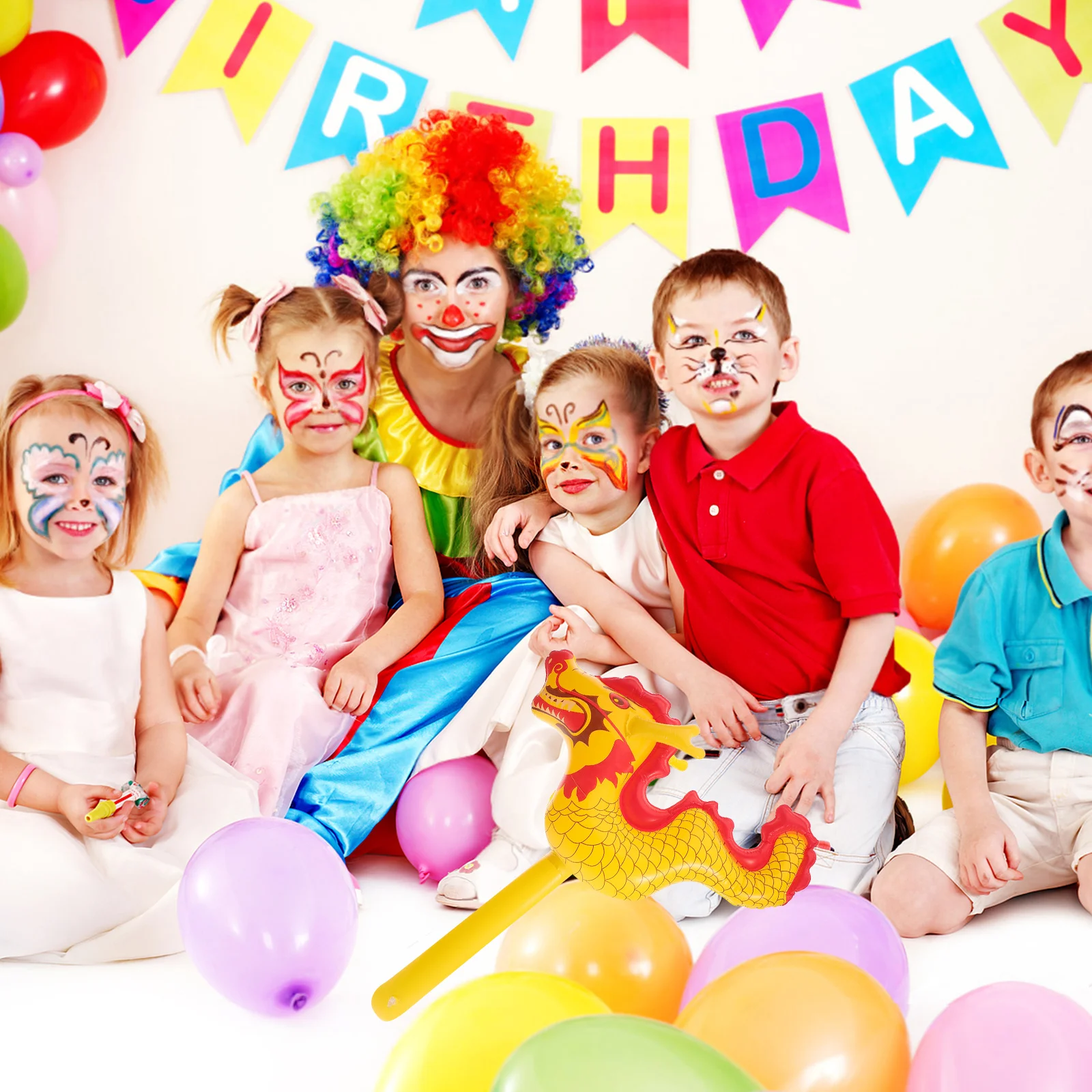 

3Pcs Inflatable Dragon Balloon PVC Animal Stick Party Decorations Bright Colorful Blow Up Stick for Birthday New Year