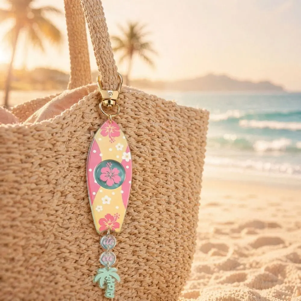 Exquisite Printing Surfboard Keychains Summer Hibiscus Flower Marine Theme Pendant Acrylic Cool INS Jewelry Mountaineering
