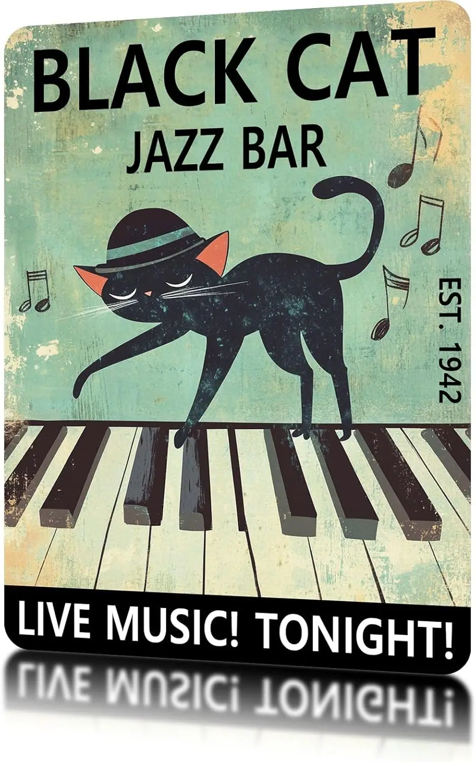 Vintage Metallschild „Schwarze Katze“ – Lustige Blechschilder für Jazzbar, Live-Musik, Wanddekoration für Zuhause, Café, Kneipe, Aluminium