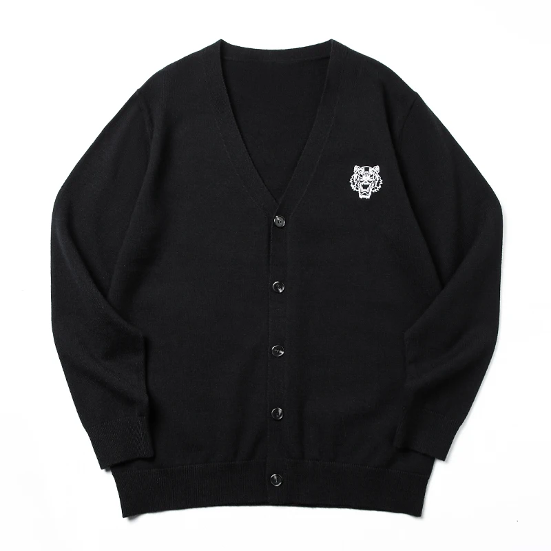 

Hot Selling Luxury Quality Men's Knitted Cardigan V-Neck Soft Tiger Head Embroid Warm Long Sleeve Coat Autumn Versatile Menswear