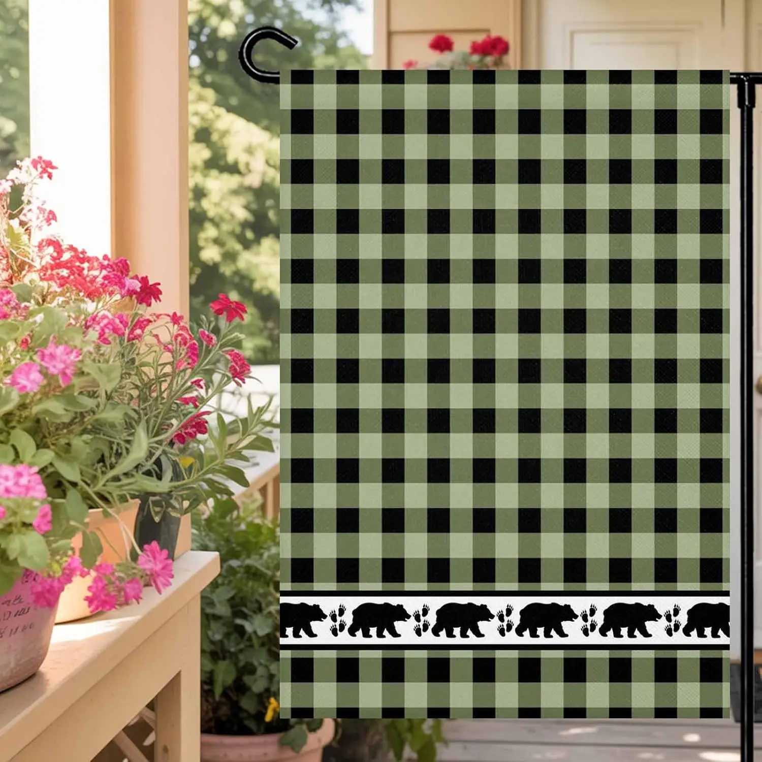 Welcome Garden Flag Polar Bear Green Black Lattice Double Sided House Flags Yard Decoration, Vintage Buffalo Check Banners f PPM