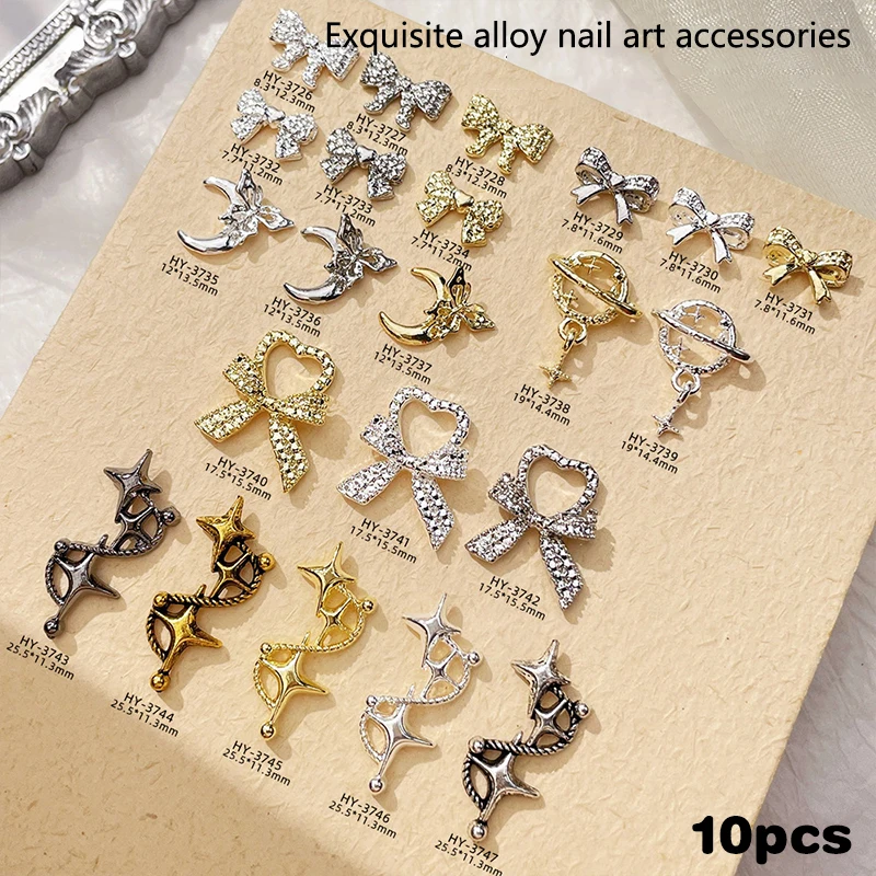 10Pcs 3D Butterfly Alloy Nail Charms Bow-knot Design Jewelry Luxury Gold Silver Hollow Nail Art Decoration Accessories