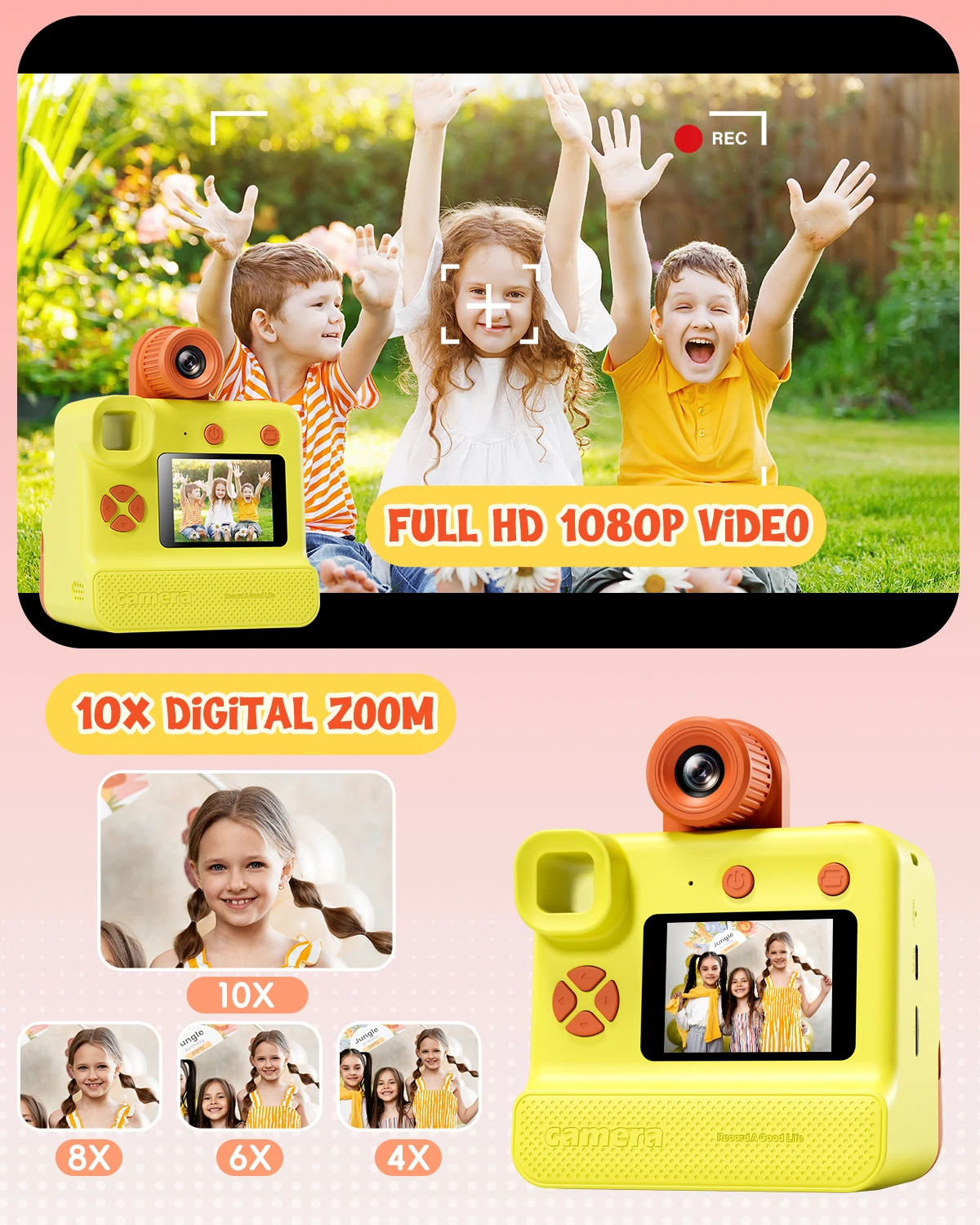 Gofunly Kinderkamera, Sofortbildkamera mit 3 Rollen Druckpapier und 32 GB Karte, 1080P digitale Kinderkamera für 3–12 Jahre