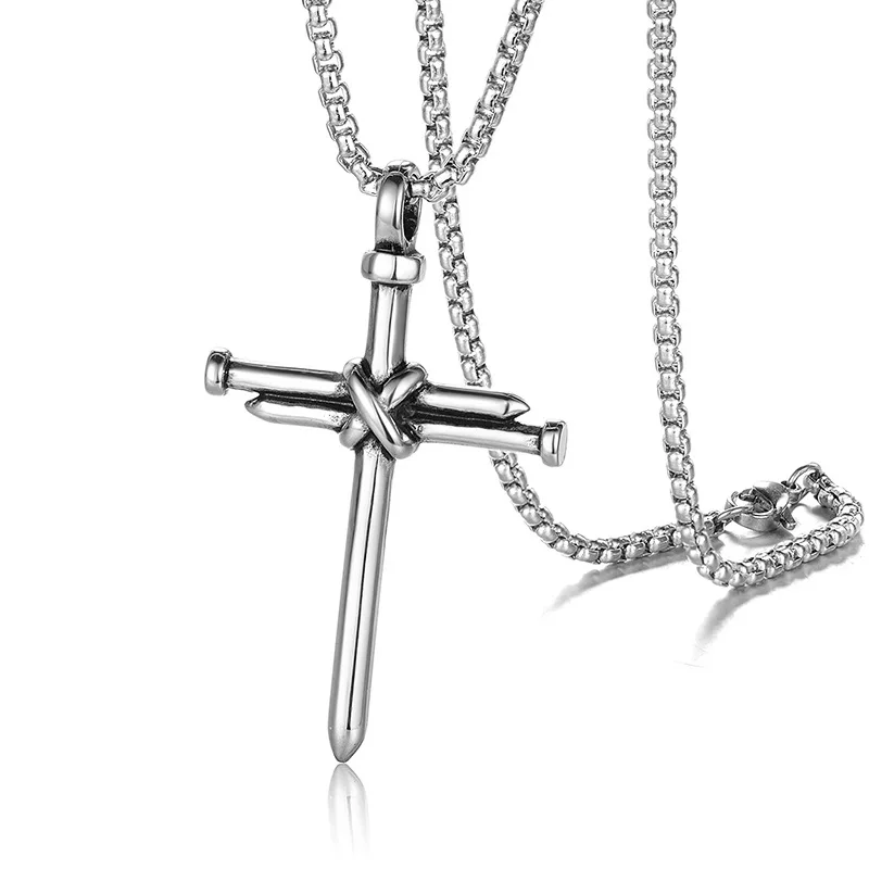 Black Stainless Steel Necklace Men Nail Cross Pendant Chain Necklace Christian Church Necklace Hip-hop Punk Party Jewelry Gift