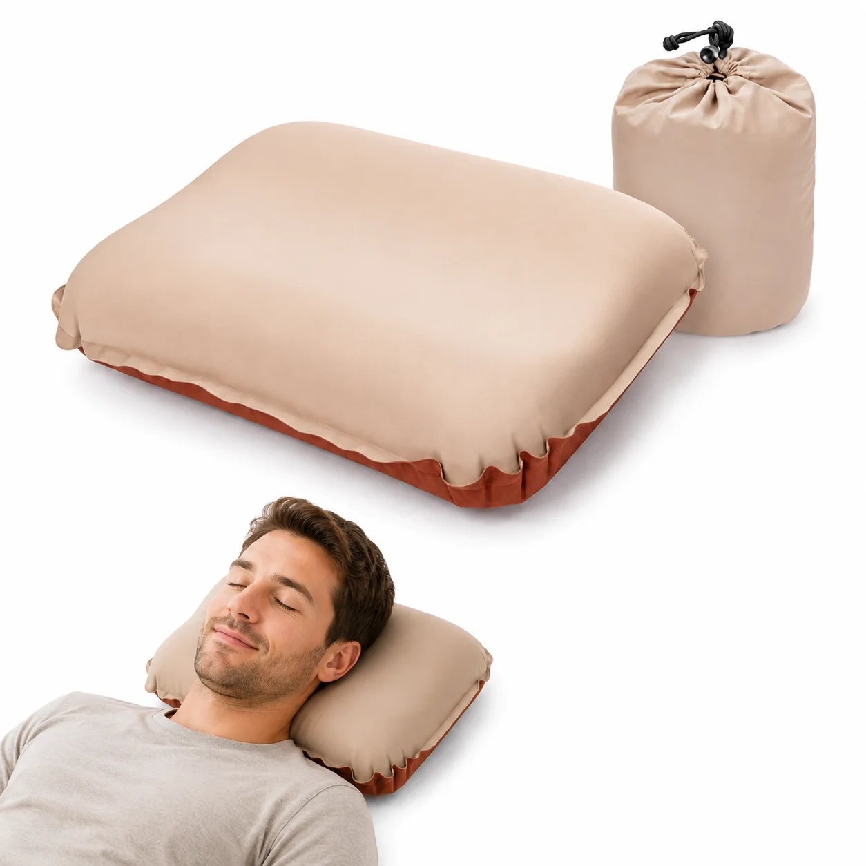 Self-Inflating Travel Pillow Lightweight Compressible Portable Outdoor Neck Pillow for Road Trips, Camping, Hiking & Flights