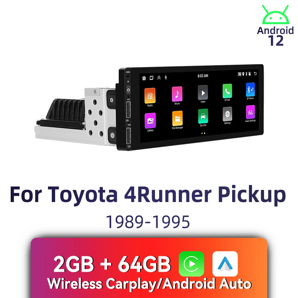 CarPlay Android Car Stereo 1 Din Head Unit for Toyota 4Runner Pickup 1989-1995 Autoradio with Navigation BT Multimedia