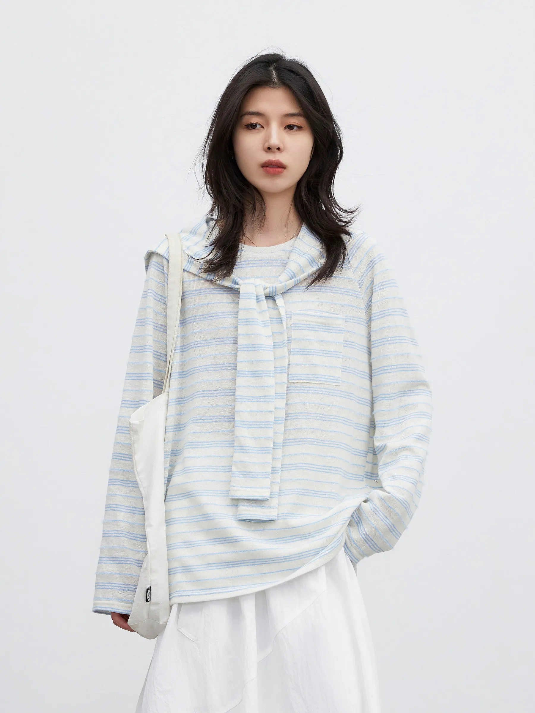 CHIC VEN Women T-Shirts Loose Casual New O Neck Striped Long Sleeved T-shirt Hat  Shawl Female Top Pullover Spring Summer 2026