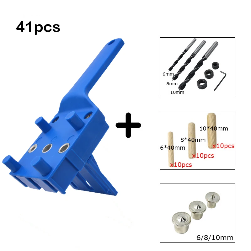 ABS Plastic Quick Wood Doweling Jig Handheld Pocket Hole Jig System 6/8/10mm Drill Bit Hole Puncher For Carpentry Dowel Joints