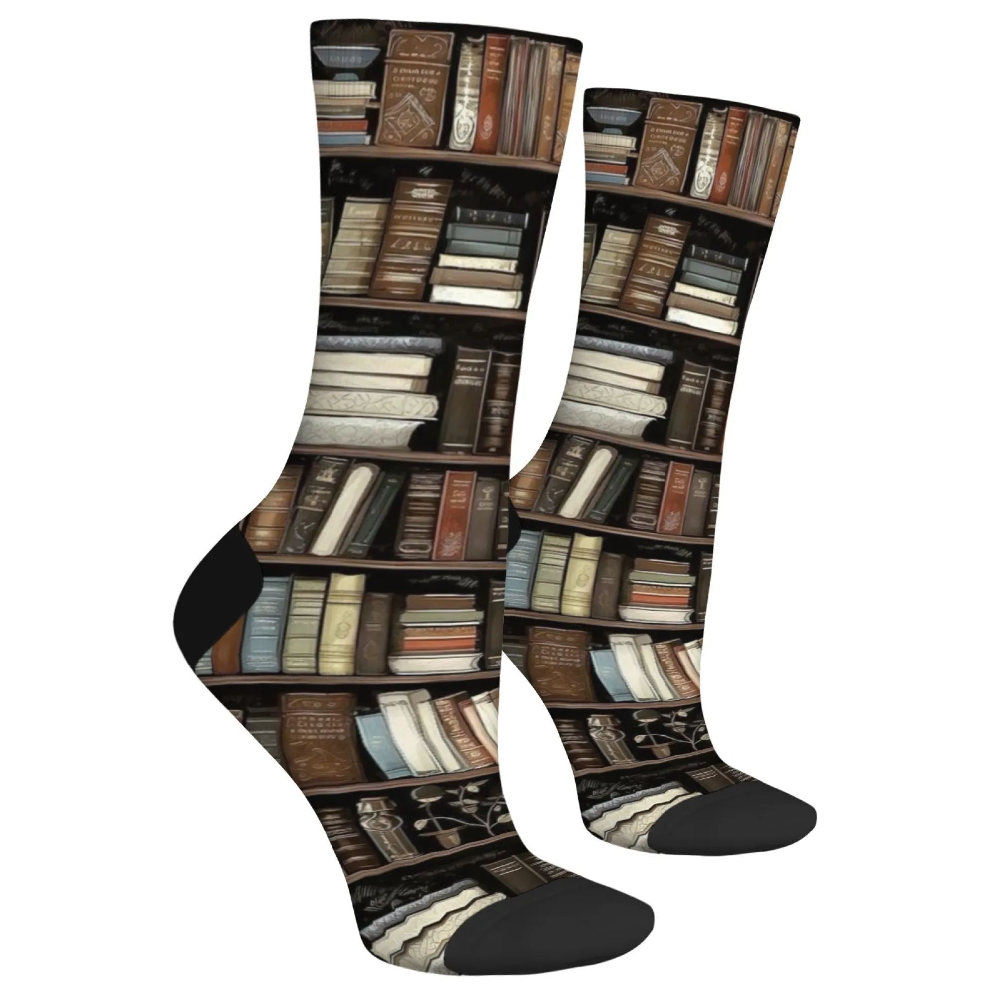 Calzini creativi con motivo libreria, comodi calzini sportivi casual unisex caldi antiscivolo, novità divertenti calzini hip hop felici regalo