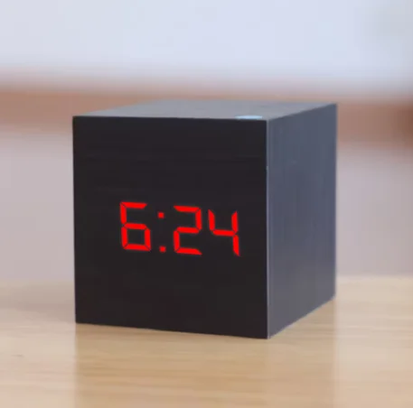Digital Wooden LED Alarm Clock Retro Voice Control Snooze Function Wood Glow Desk Clock Desktop Table Decor