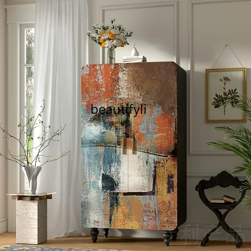 

zq1American medieval abstract hand-painted solid wood door wardrobe multi-functional storage locker