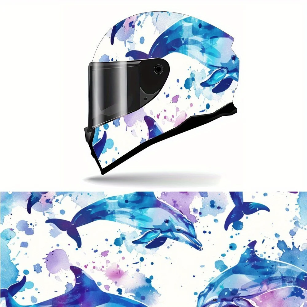 

Blue dolphins swimming and splashing Print Full Helmet Wrap Sticker Motorcycle Helmet Racing Graphic Decal Vinyl Wrap Helmet Dec