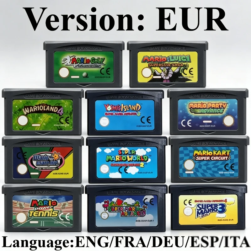 19 Styles 32 Bit GBA Game Cartridge Series Video Game Console Card Super Bros ADVANCE Wario Land4 Golf Mario Kart