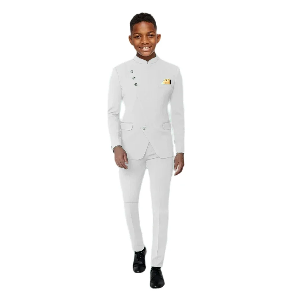 Turquoise Kids Formal Suit 2 Pieces Single Breasted Stand Collar Wedding Boys Tuxedo Custom Outfit Party Suit