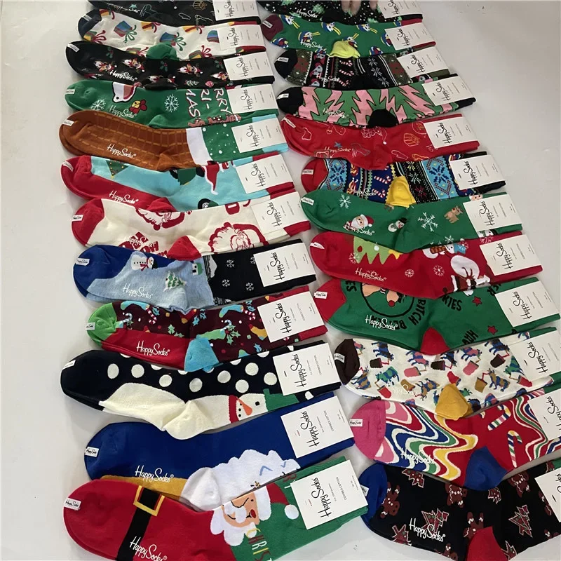 HAPPY Socks Christmas Design Colourful Combed Cotton Sock Snowman Candy Cane Cracker Christmas Gift