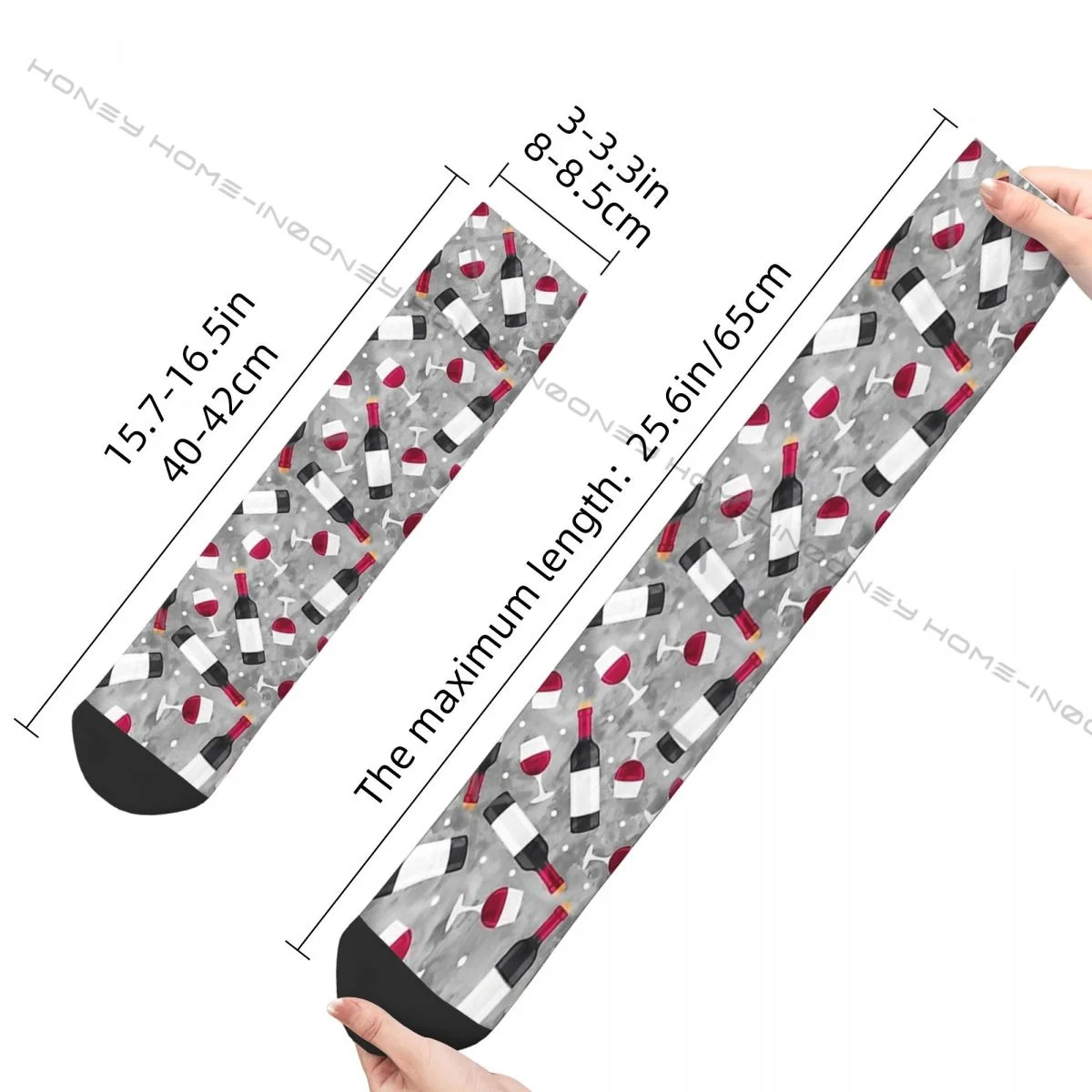 Men\'s Socks Red Wine Wine Glasses And Bottles Grey Vintage Harajuku Street Style Novelty Crew Crazy Sock Gift Pattern Printed