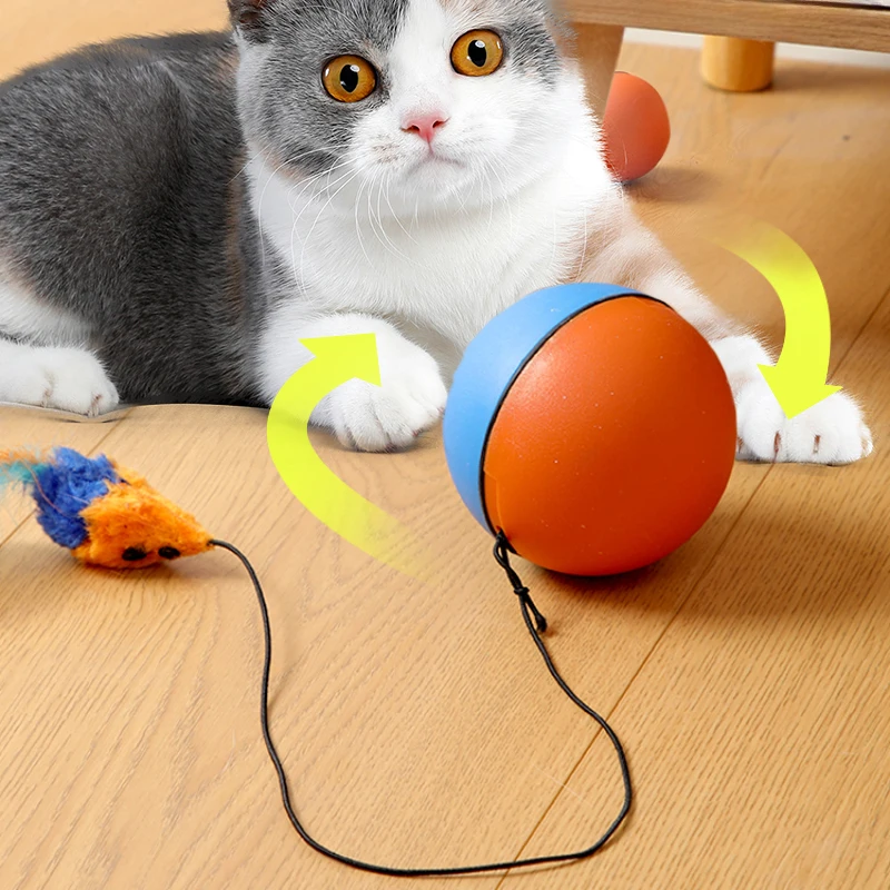 Electric Cat Ball Toys Automatic Rolling Interactive Smart Ball with Plush Mouth Cats Toys Self-moving Cats Training Accessories