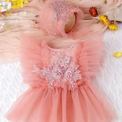 Newborn Photography Props Baby Girl Mesh Romper Hat Set Baby Photo Photograph Props Lace Floral Outfits Fotografia Accessories