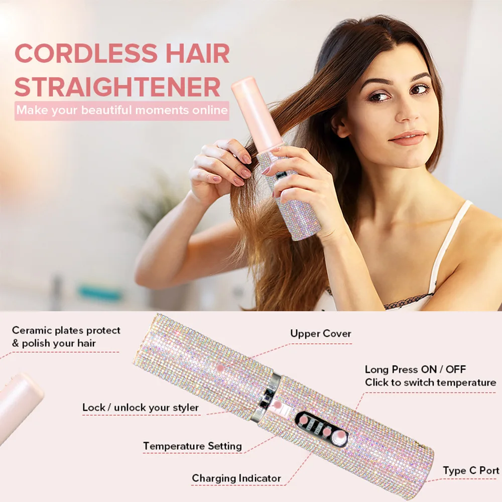 

Mini wireless straightener charging portable USB hair styling tool with curling and straightening functions