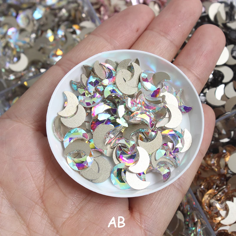 New 7x10mm Moon Flat Back Nail Art Rhinestone Crystal 9 Color 3D Suitable For DIY Manicure Accessories Diamond