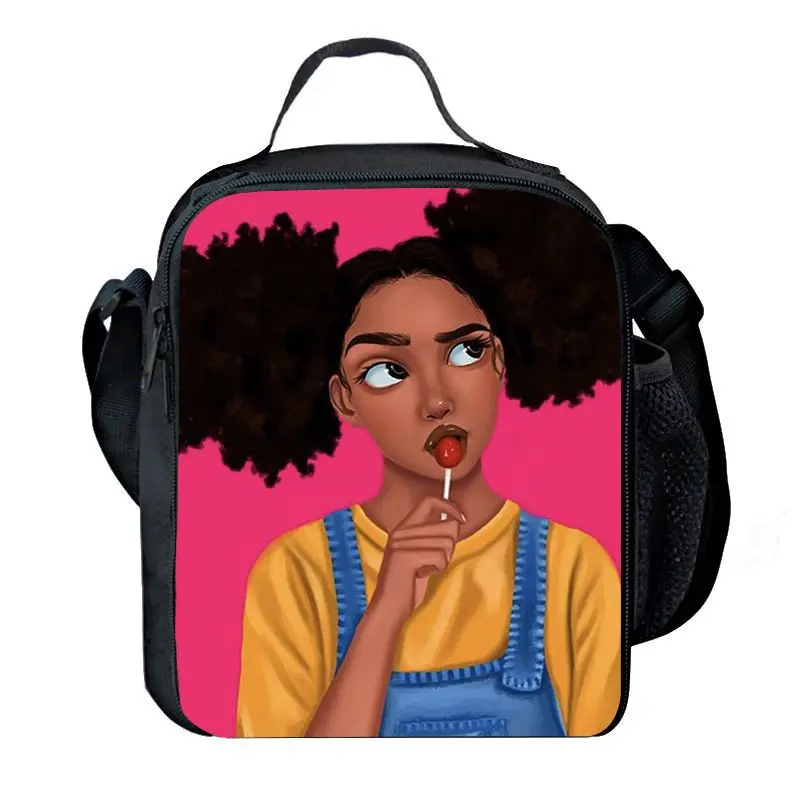 

Trendy Popular Novelty Funny African girls 3D Printed Picnic Bag Lunch Box Lunch Tote Bag School Food Bags