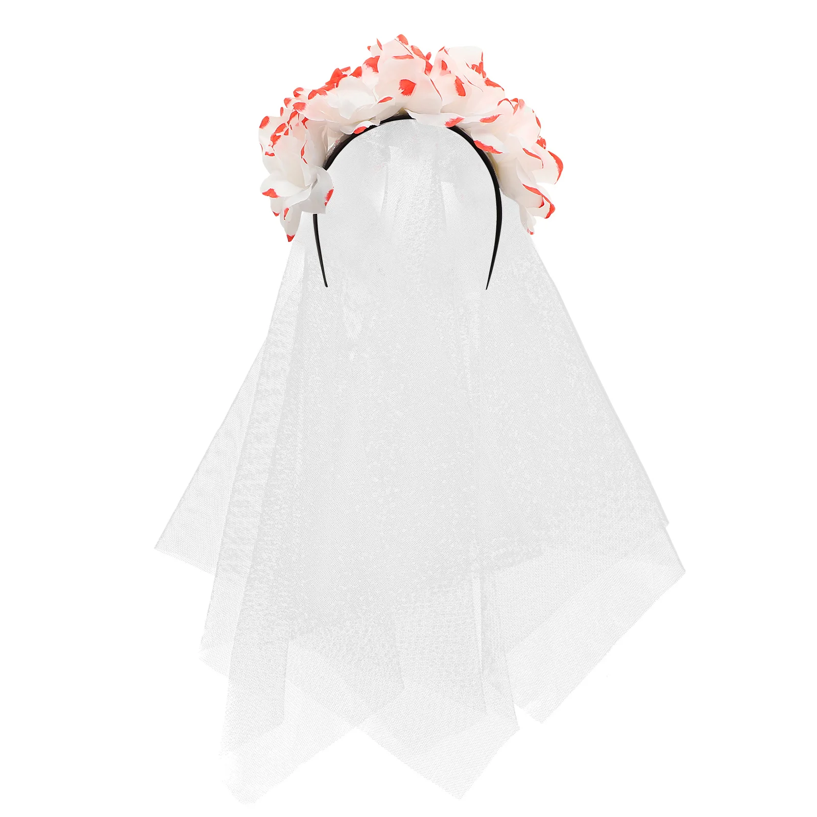 Czerwono-biała opaska z kwiatami róży, welon, kostium na Halloween, akcesorium do cosplayu, damski strój festiwalowy, unikalny kwiatowy dekor