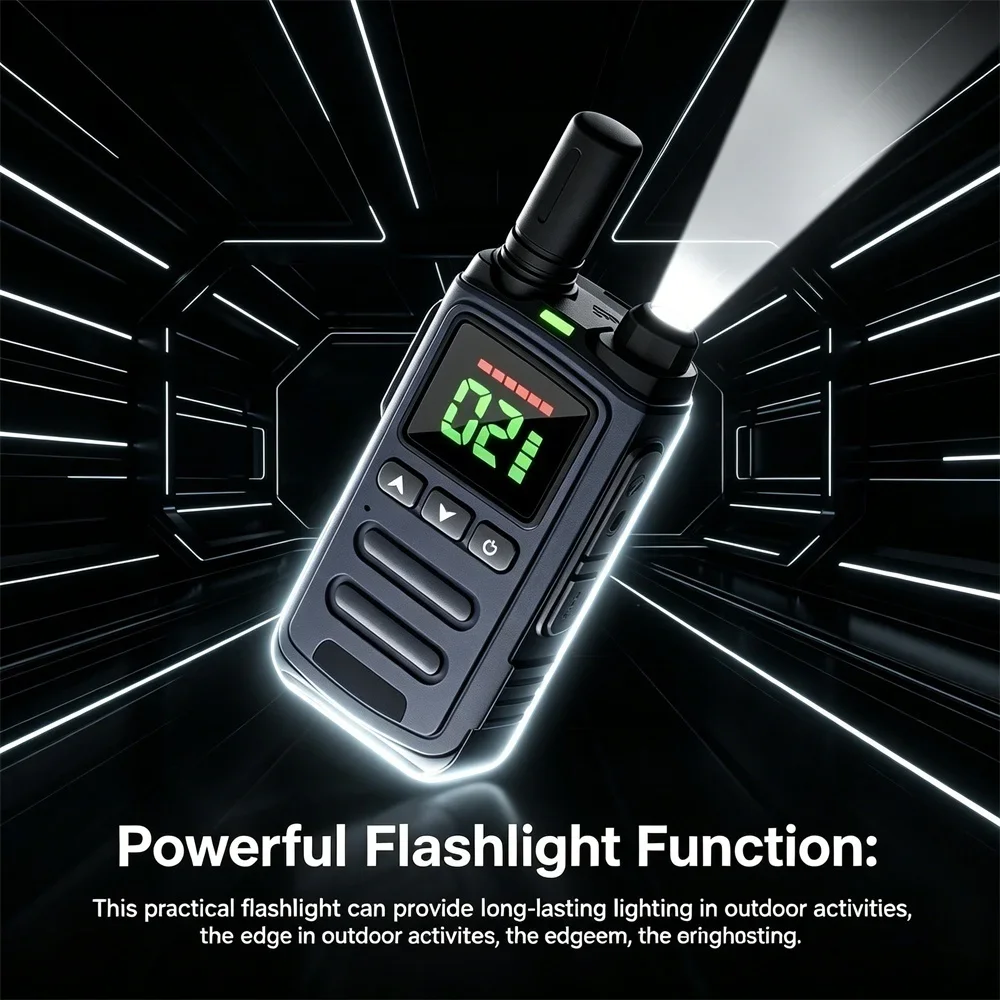 Rechargeable Walkie Talkie Long Range Two-Way Radio with Built-in LED Flashlight Emergency Lighting Noise Reduction for Clear Au