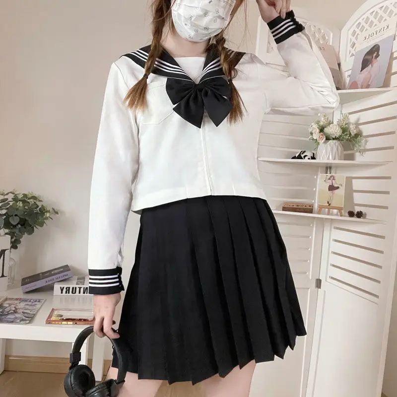 Japanese Style XS-xl Student Girls School Uniforms Girls Costume Women Sexy JK Suit Sailor Blouse Pleated Skirt