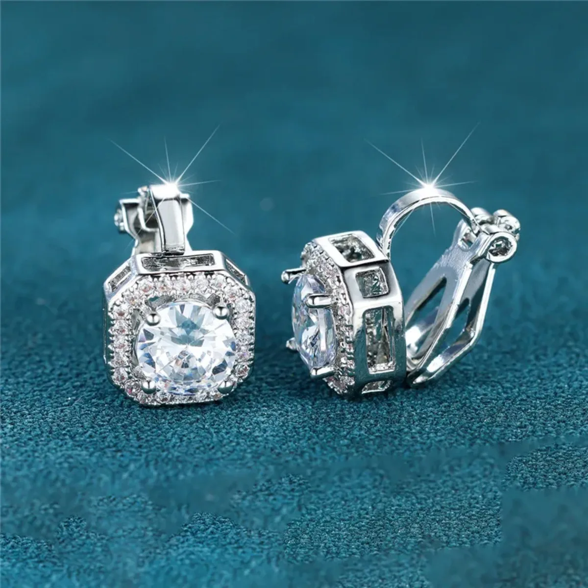 Female Cute Small Clip Earrings White Zircon Round Stone Earrings For Women Vintage Silver Color Crystal Jewelry Bridal Earrings image 3