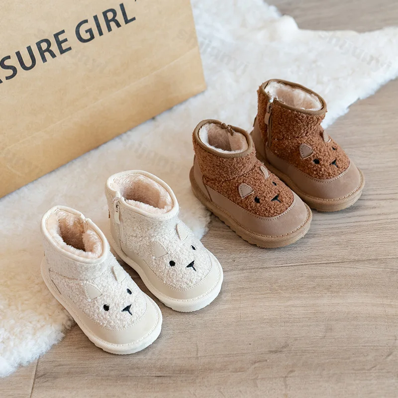 

Children's Snow Boots Warm Non Slip Cute 2025 Winter New Plush Girls Soft Sole Cotton Boots Comfortable Shoes Kids Ankle Boots