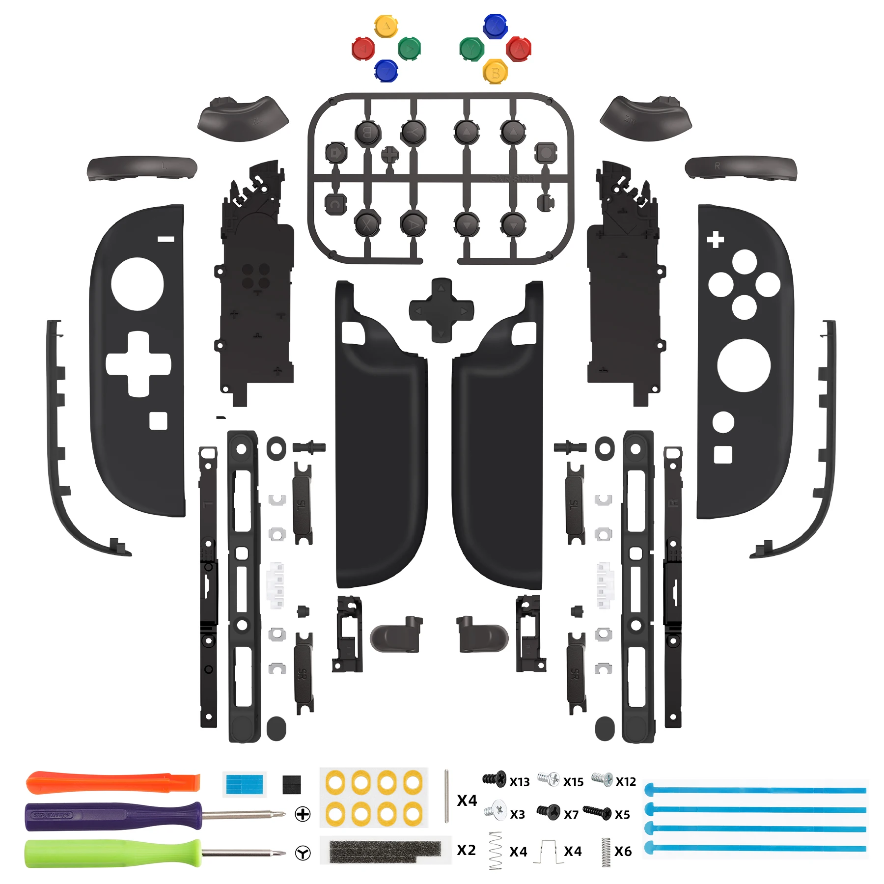 eXtremeRate DIY Replacement Housing (D-Pad Version) Buttons for Joycon 2, Decorative Strips & Middle Bracket for Switch 2