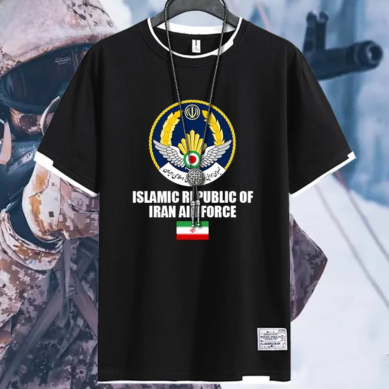 Armed Forces Persian Gulf Air Force Short Sleeve T-Shirt Fake Two-Piece Splice Design Youth Trend Summer Cotton round Neck