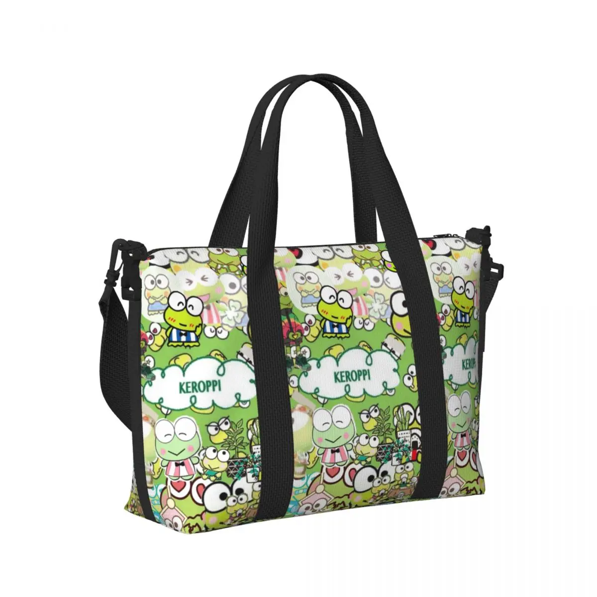 Custom Large Keroppi Casual Cute Print Tote Bag Women Shoulder Shopping Beach Gym Travel Bag