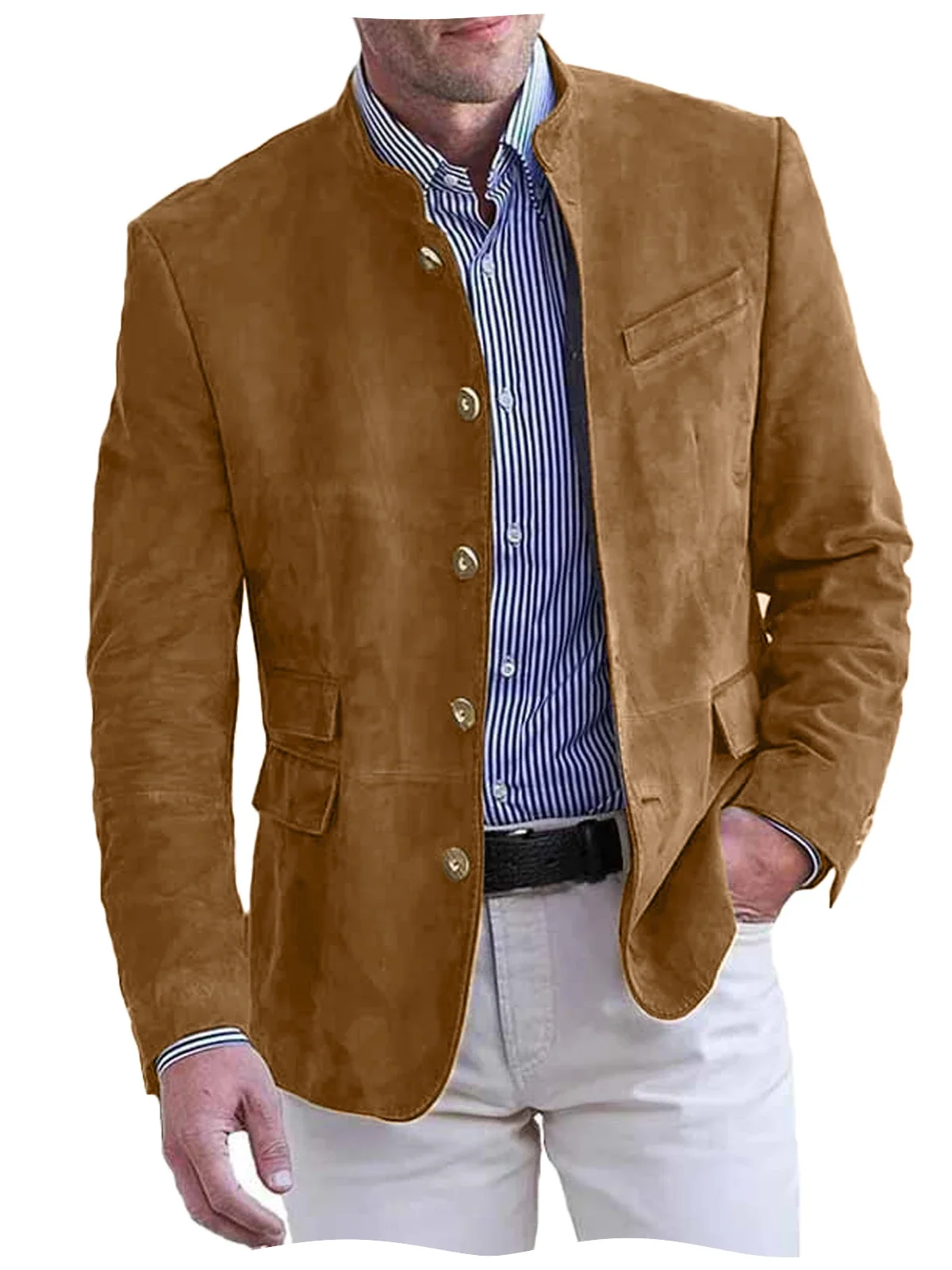 

Autumn Winter Men's Casual Blazer Fashion Single-Breasted Snowflake Fleece Jacket Solid Color Daily Work Business Party Coats