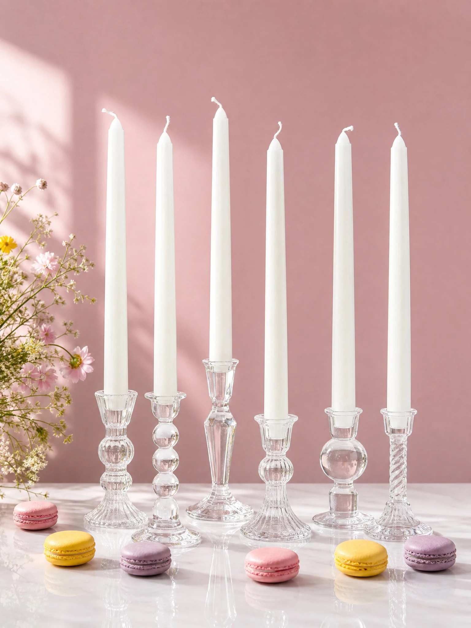 6pcs White Long Scented Candle Set, No Black Smoke, Can Burn for 5 Hours, Suitable for Wedding and Home Decoration Candles