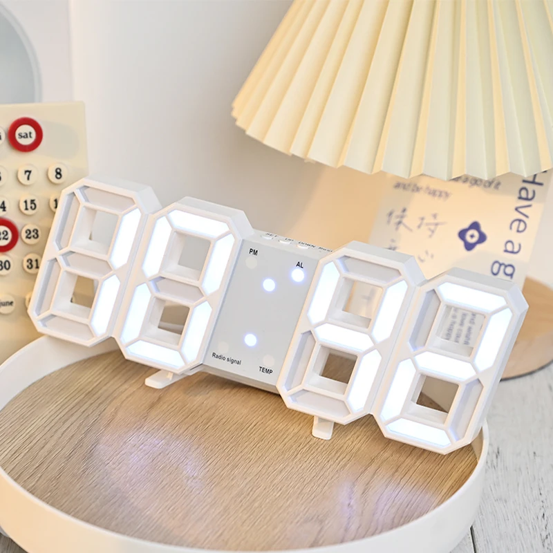 Japanese radio controlled clock 3D LED digital clock automatically corrects time electronic clock living room wall clock tempera