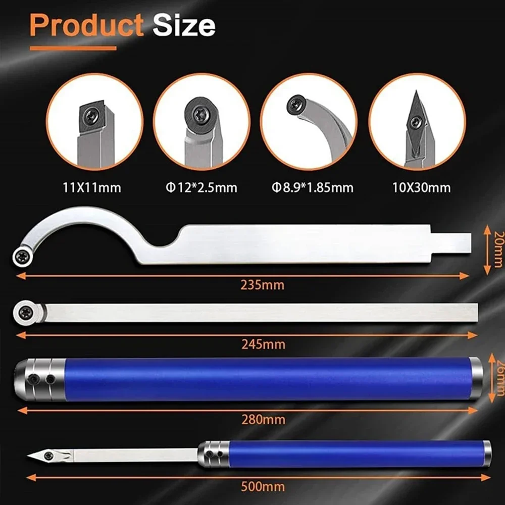 Ensemble d'Outils de Tournage du Bois 6 en 1/4 en 1, Ciseau de Travail de Calcul, Plaques Proxy en Carbure, Coupe-Barre en Acier Inoxydable, Manche en Bois