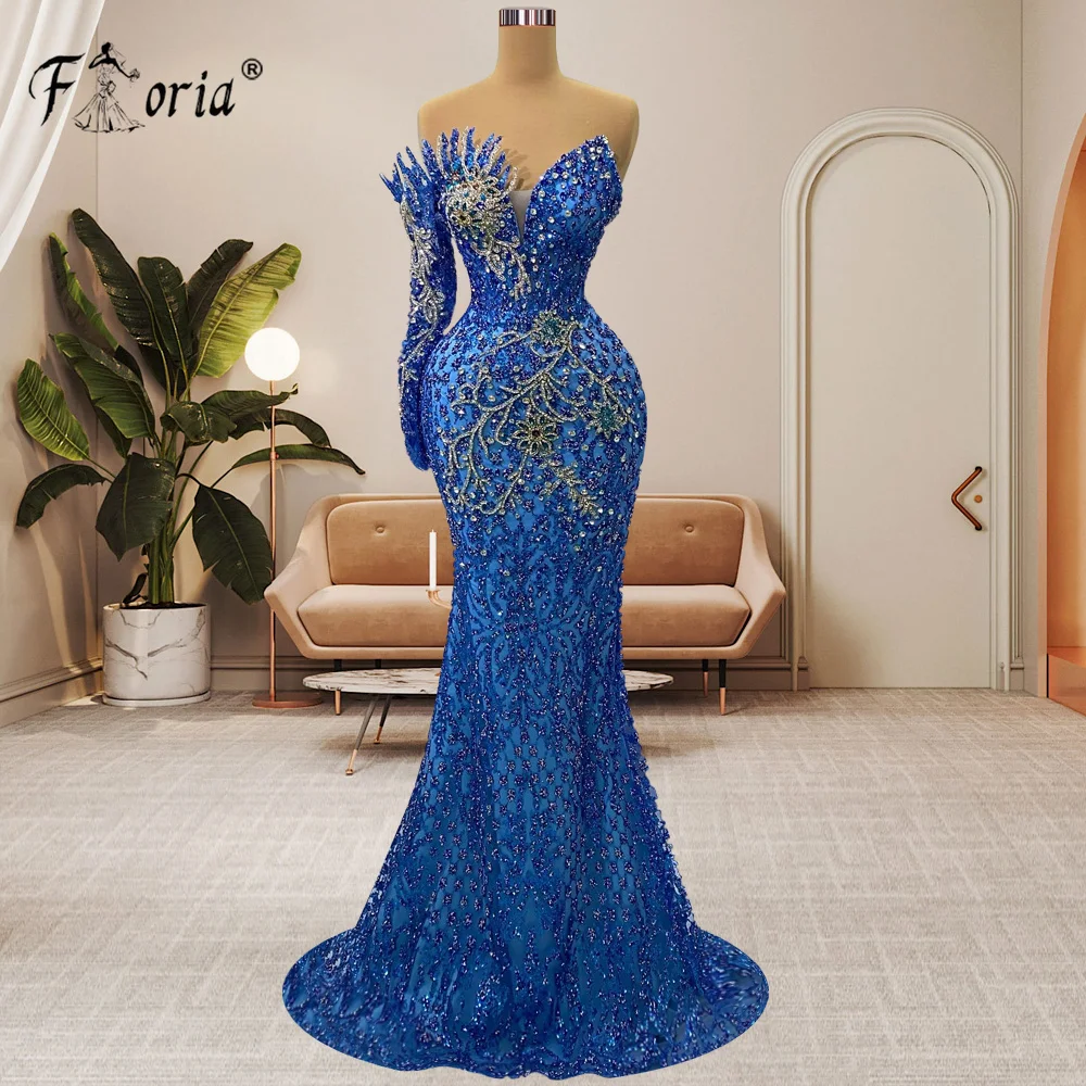 Modest Mermaid Wedding Dresses Jewel Long Sleeve Tulle Lace Applique Crystal Evening Gowns Sweep Train robe de mariee Prom Dress