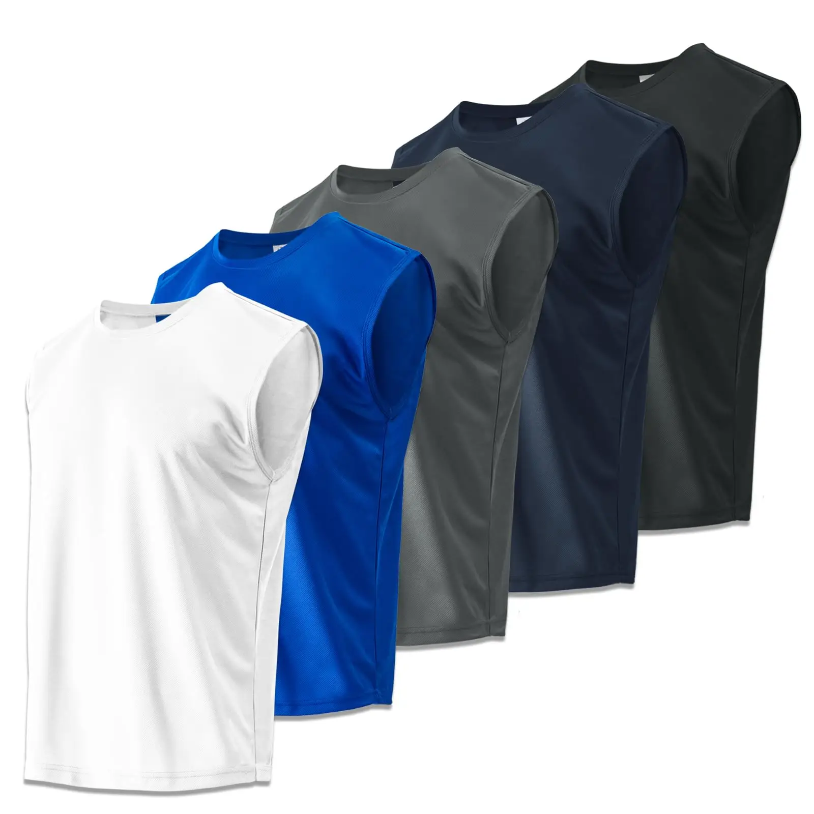 

5 Pack Essentials Men's Active Quick Dry Moisture-Wicking Tech Stretch Lightweight Sleeveless Muscle Shirt