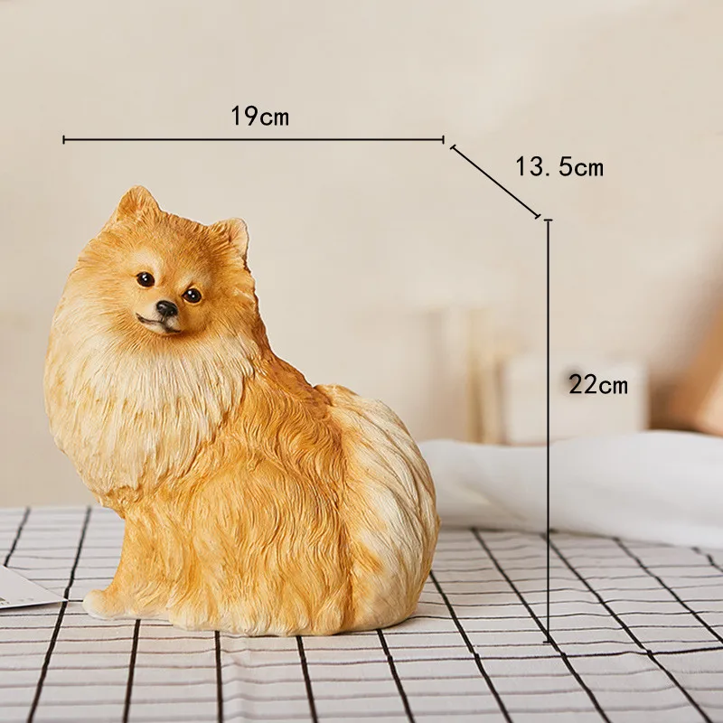 Resin Handicraft Artificial Animal Sculpture Cartoon Dog Pomeranian Resin Decorative Figurines Home Decoration Accessories