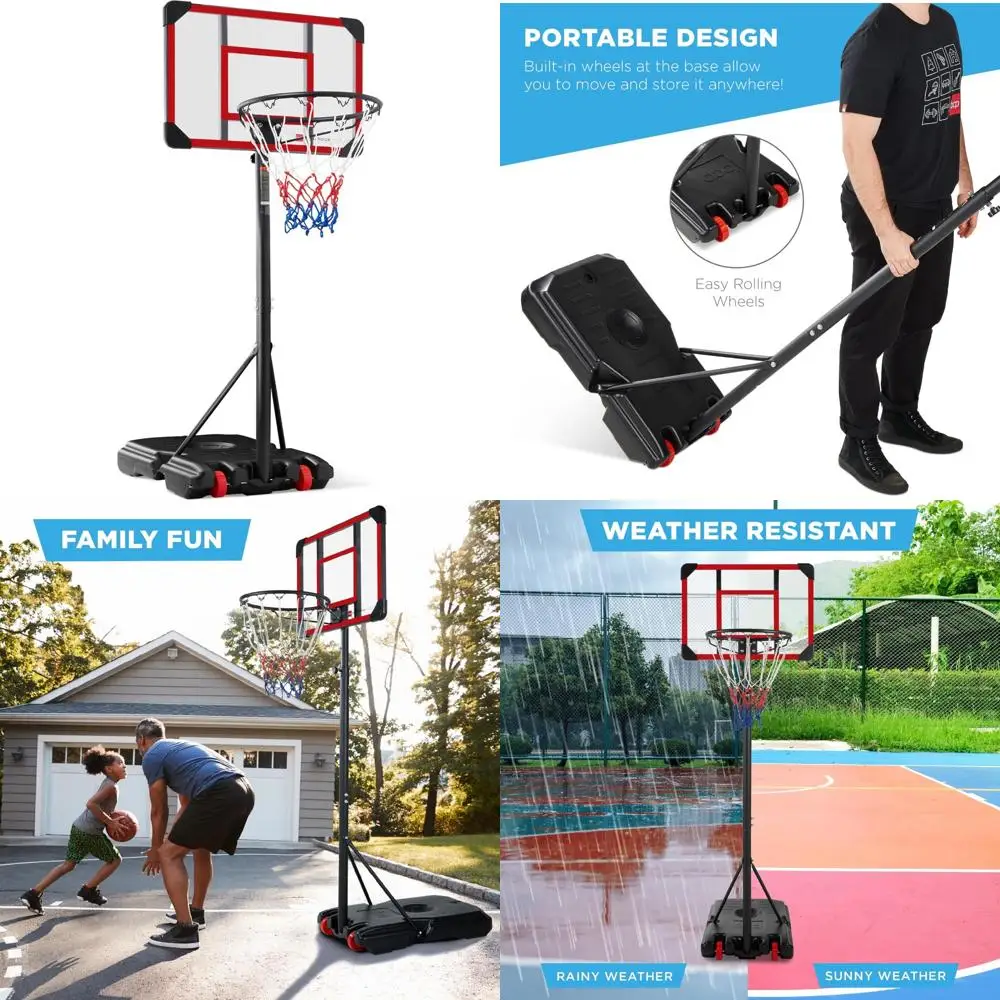 

Portable Adjustable Basketball Hoop System with Wheels and Fillable Base for Kids, Height Range 70.5 to 82.3 Inches