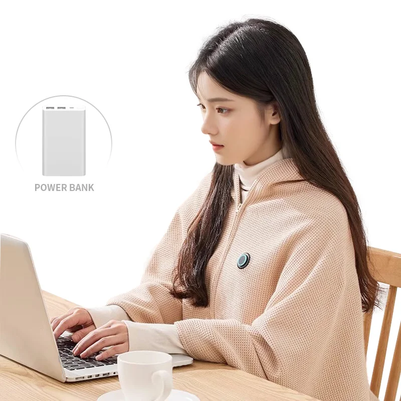 

Portable Rechargeable USB Electric Heated Blanket Shawl Warm Fleece with Button for Home or Office Wearable Comfort