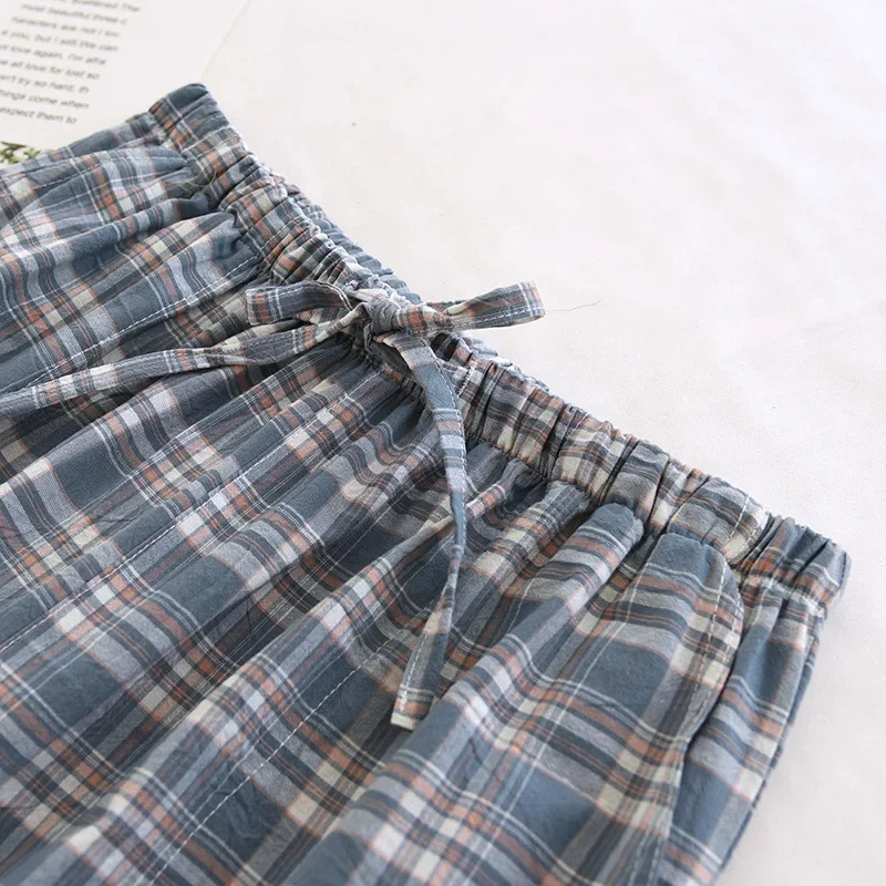 Men's Sleep Pants Multi Colors Checkered Printed Spring and Summer Cotton Elastic Waist Style Casual Homewear Pants