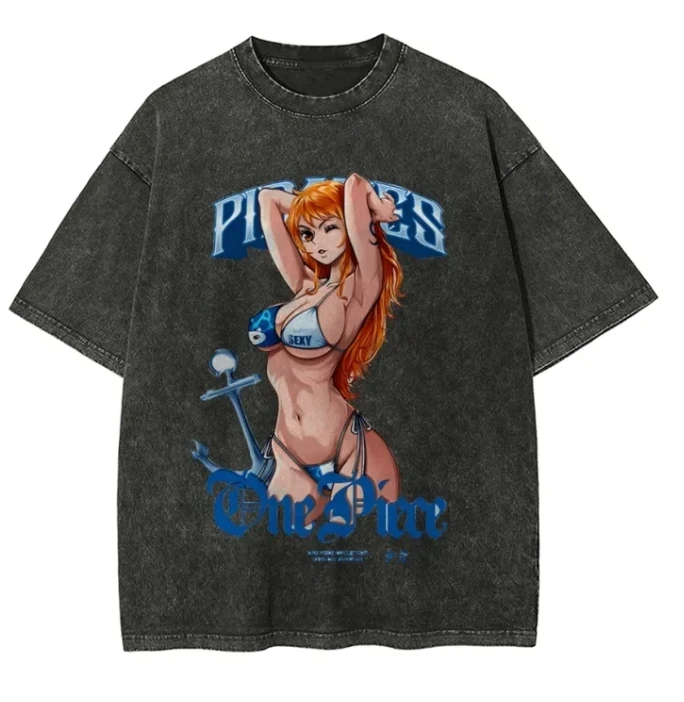 

Хлопковая футболка ONE PIECE, мужская свободная версия с рисунком из мультфильма, дышащая, летняя, незаменимая, 2025 г.