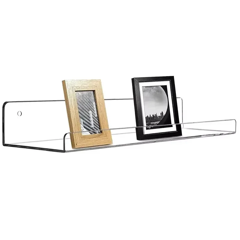 2pc Clear Acrylic Storage Rack Wall Mounted Book Floating Shelf Makeup Display Stand Holder Bathroom Kitchen Organizer