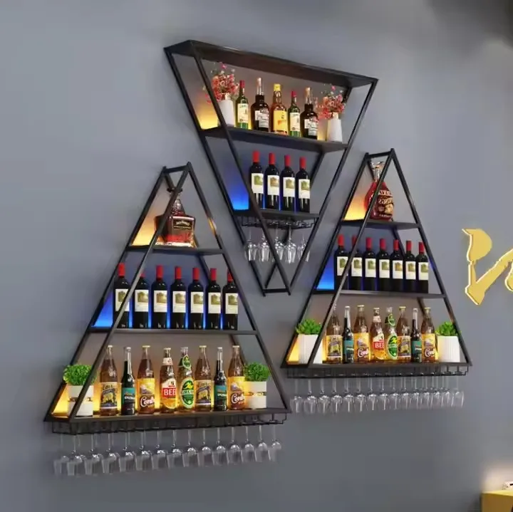 

Wall-mounted Creative Red Wine Display Cabinet Bar Background Clear Bar Storage Rack for Restaurant and Home Use