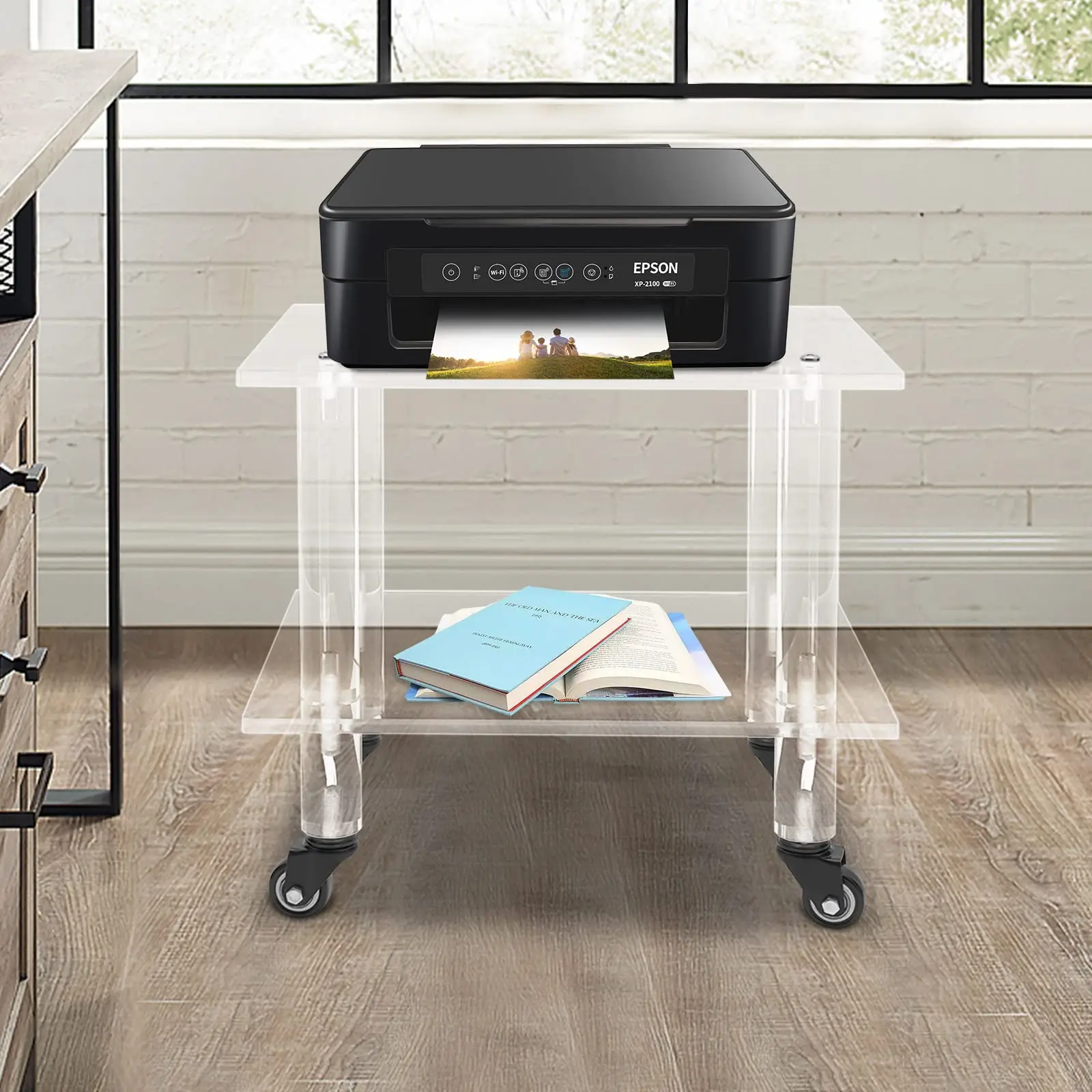 2-уровневая прозрачная офисная тележка на колесиках, подставка для мобильного принтера под столовую стойку для хранения тележки для принтеров, для хранения копировальной бумаги, Fa
