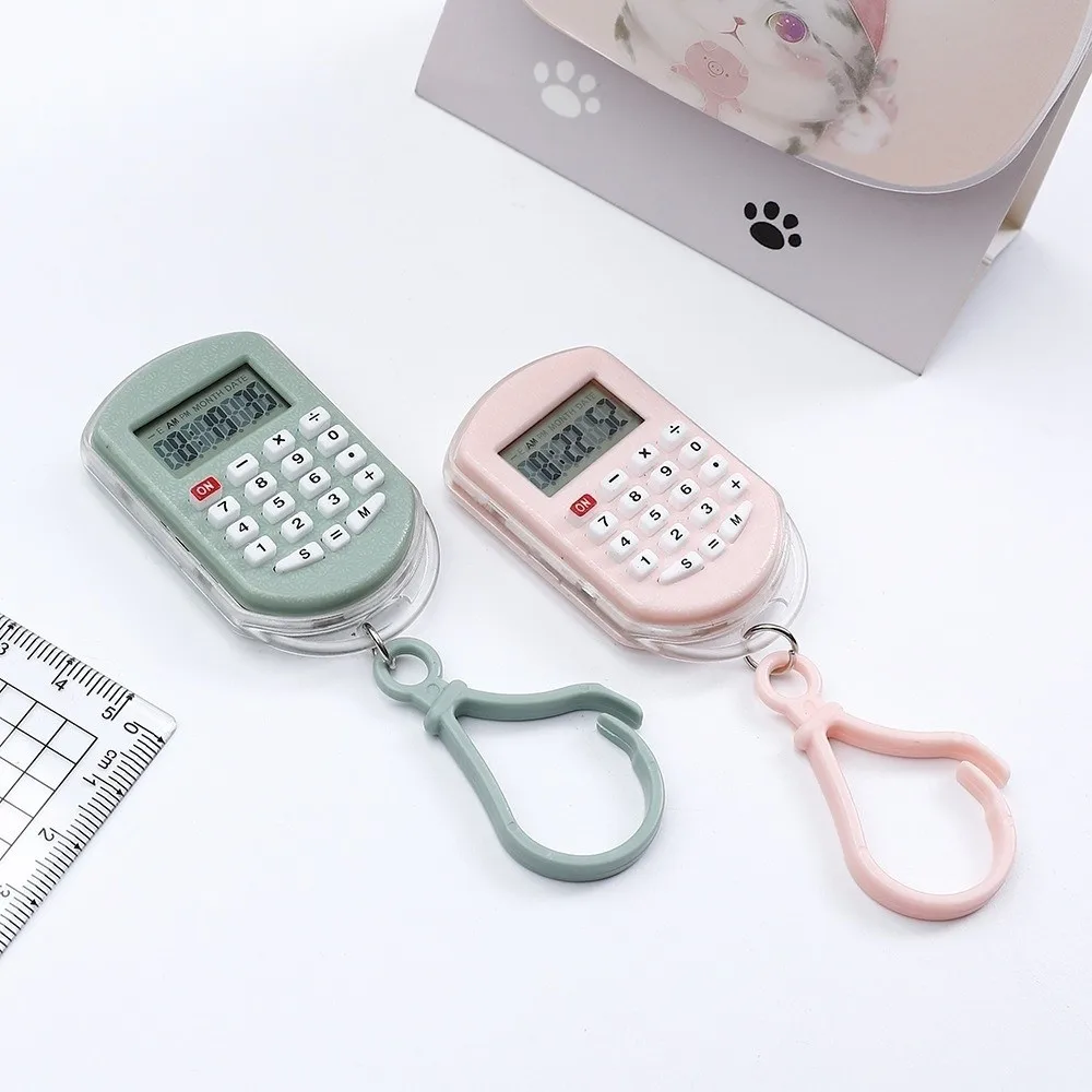 Portable Mini Calculator 8 Digits Display Silent Button Electronic Calculator Lightweight Time Display Calculator Pendant