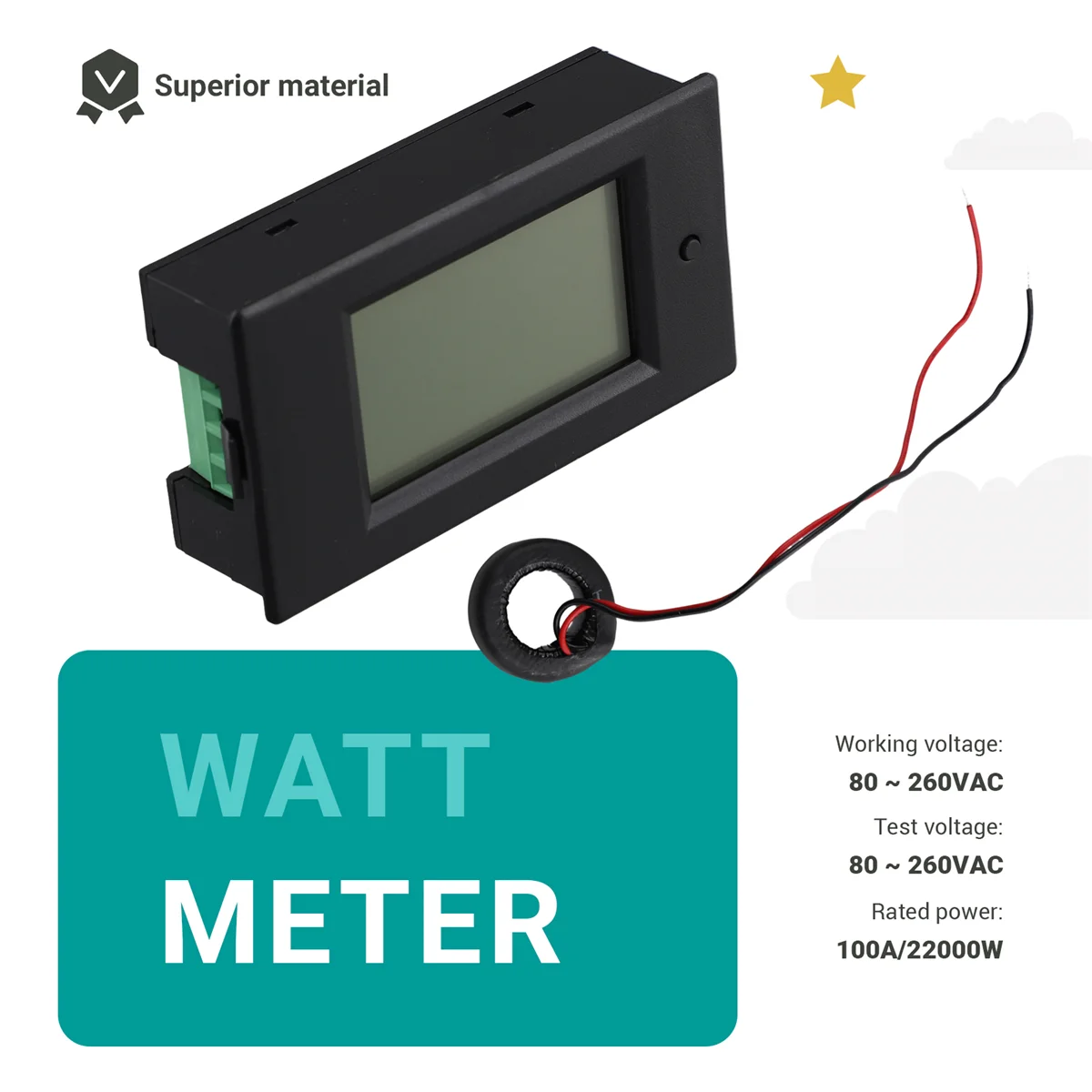 B23B AC 80-260V 100A PZEM-061 LCD 디스플레이 전류 변압기 CT가있는 디지털 전류 전압 전력 에너지 전류계 전압계