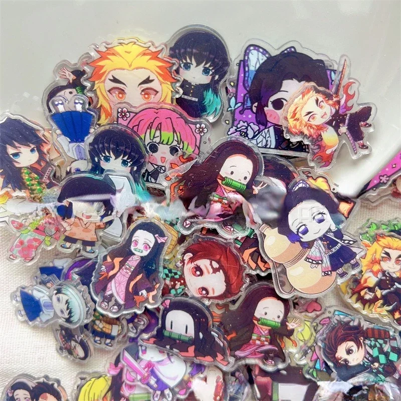 Demon Slayer Anime Cartoon Q-Version Transparent Acrylic Thick Double Sided Sheet Keychain Broch PP Clip DIY Jewelry Accessories